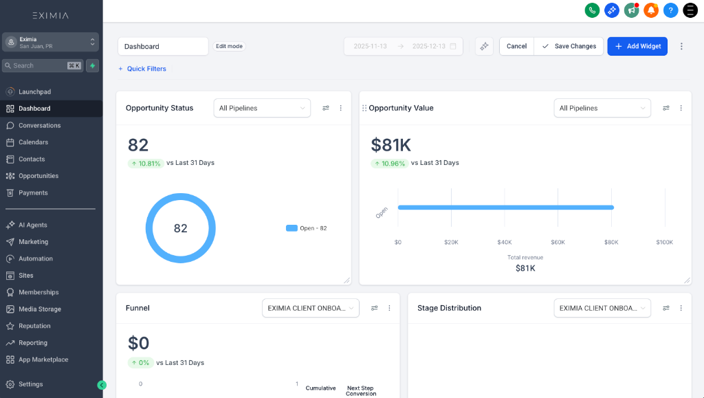 EXIMIA CRM Dashboard